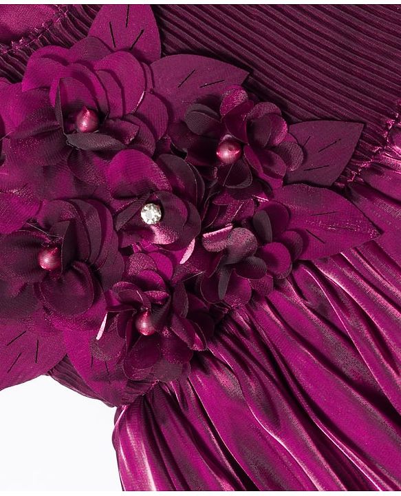 Babyhug Woven Half Sleeves Party Dress With Floral Corsage - Wine