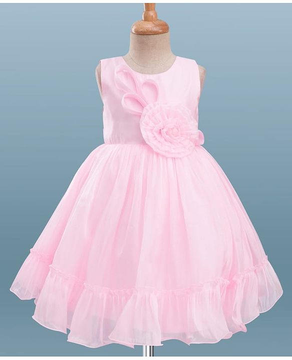 Babyhug Woven Sleeveless Party Dress With Floral Corsage - Pink