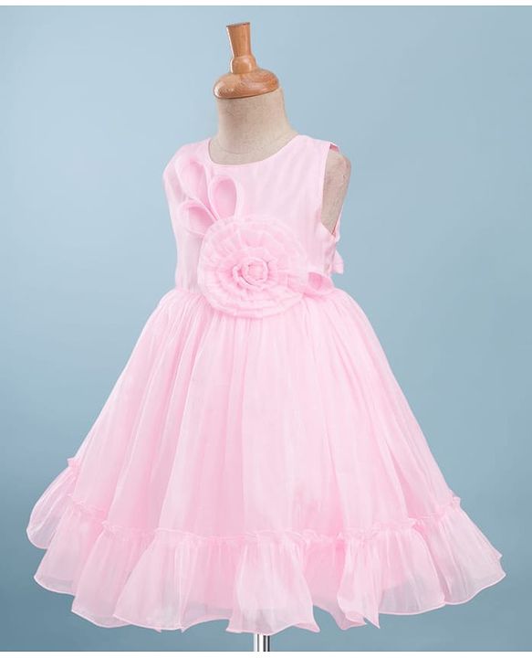 Babyhug Woven Sleeveless Party Dress With Floral Corsage - Pink
