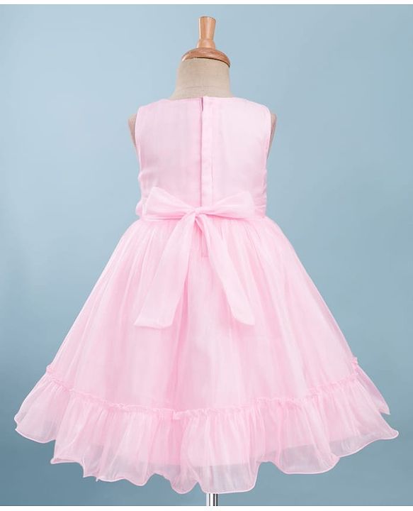 Babyhug Woven Sleeveless Party Dress With Floral Corsage - Pink