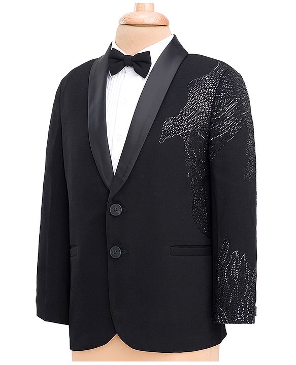 Babyhug Knit Full Sleeves Embellished 3 Piece Party Suit with Bow - Black