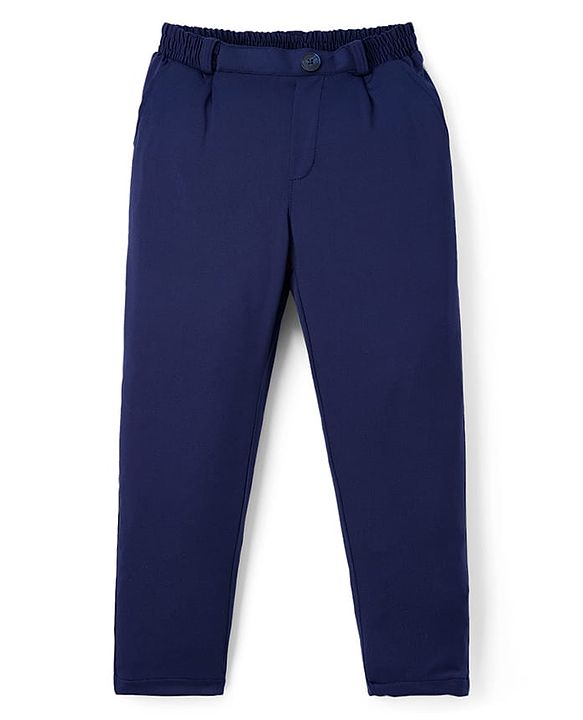 Babyhug Velour Knit Full Sleeves Shimmer 3 Piece Party Suit With Bow - Navy Blue & White