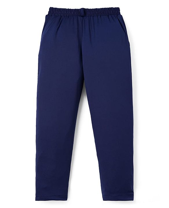 Babyhug Velour Knit Full Sleeves Shimmer 3 Piece Party Suit With Bow - Navy Blue & White