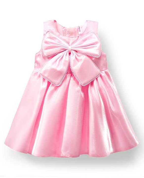 Babyhug Woven Sleeveless Party Dress with Bow Applique - Light Pink