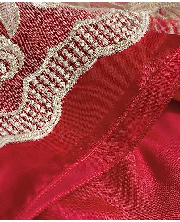 Babyhug Mesh Woven Sleeveless Party Dress With Floral Applique & Embroidery - Red
