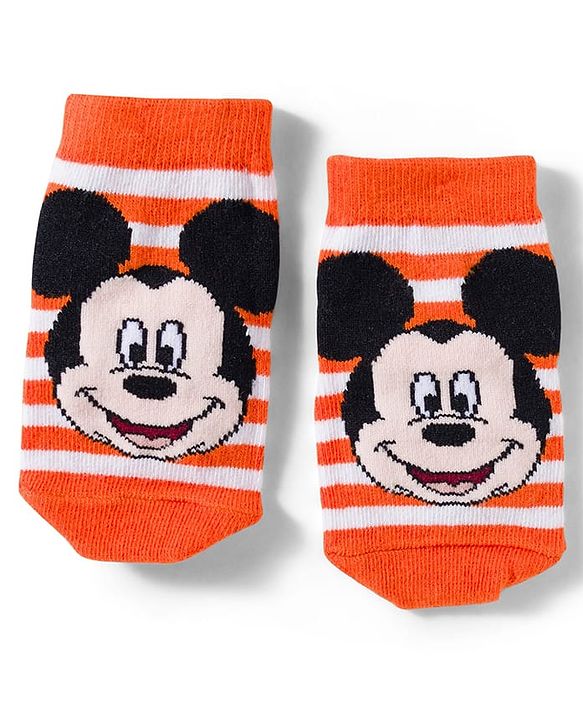 Cute Walk by Babyhug Disney Knit Ankle Length Antibacterial Socks With Mickey Mouse and Friends Graphic Pack of 3 - Blue & Orange