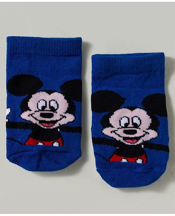 Cute Walk by Babyhug Disney Knitted Ankle Length Anti Bacterial Socks With Mickey Mouse and Friends Graphic Pack of 3 - Yellow & Blue
