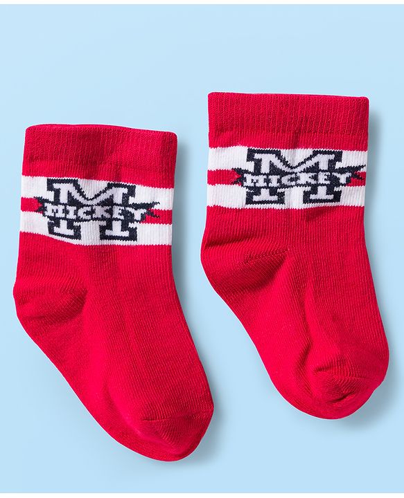 Cute Walk by Babyhug Disney Knit Ankle Length Antibacterial Socks with Mickey Mouse and Friends Graphic Pack of 5 - Navy Blue Red & White
