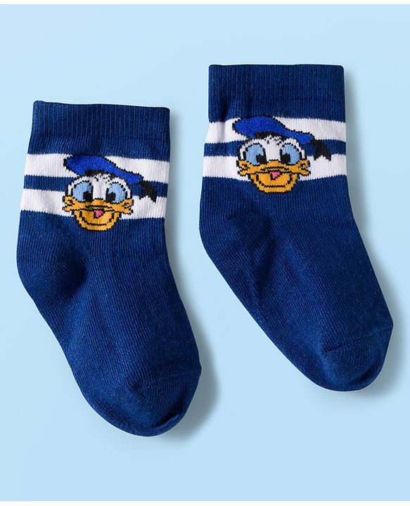 Cute Walk by Babyhug Disney Knit Ankle Length Antibacterial Socks with Mickey Mouse and Friends Graphic Pack of 5 - Navy Blue Red & White
