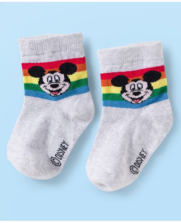 Cute Walk by Babyhug Disney Knit Ankle Length Antibacterial Socks with Mickey Mouse and Friends Graphic Pack of 5 - Navy Blue Red & White