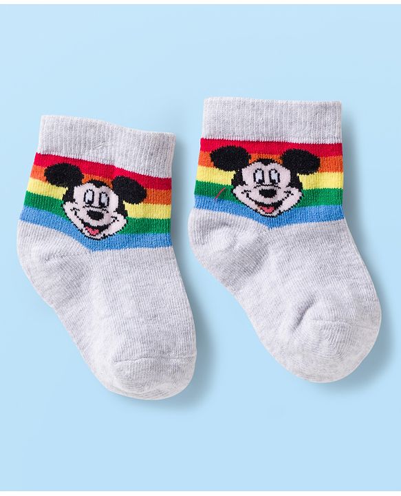 Cute Walk by Babyhug Disney Knit Ankle Length Antibacterial Socks with Mickey Mouse and Friends Graphic Pack of 5 - Navy Blue Red & White