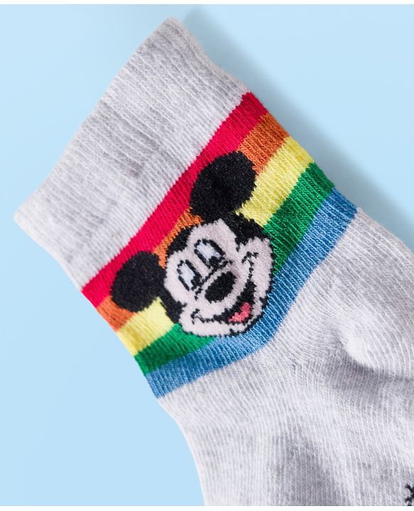 Cute Walk by Babyhug Disney Knit Ankle Length Antibacterial Socks with Mickey Mouse and Friends Graphic Pack of 5 - Navy Blue Red & White