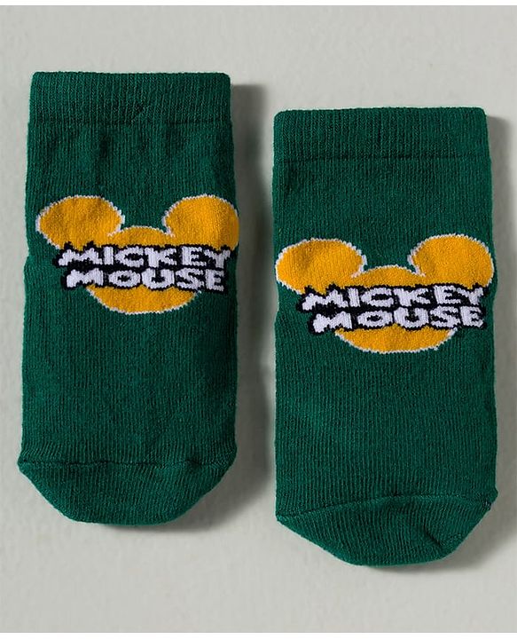 Cute Walk by Babyhug Disney Knit Ankle Length Antibacterial Socks with Mickey Mouse Graphic Pack of 3 - Dark Green Red & Navy Blue