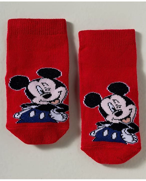 Cute Walk by Babyhug Disney Knit Ankle Length Antibacterial Socks with Mickey Mouse Graphic Pack of 3 - Dark Green Red & Navy Blue