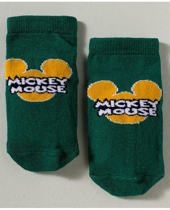 Cute Walk by Babyhug Disney Knit Ankle Length Antibacterial Socks with Mickey Mouse Graphic Pack of 3 - Dark Green Red & Navy Blue