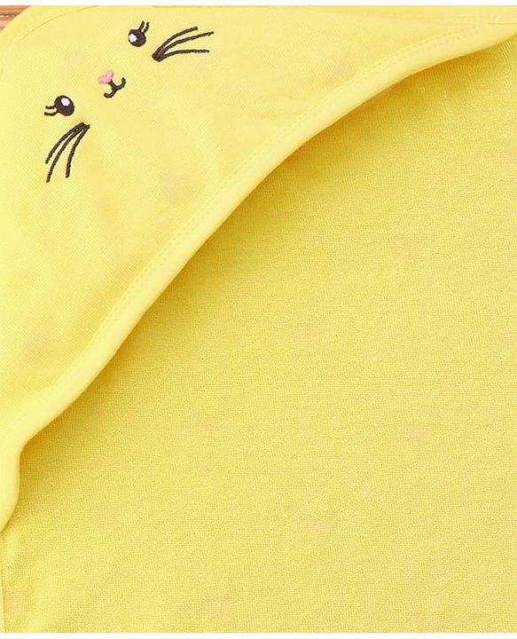Babyhug Cotton Terry Knit Hooded Towel with Ear Applique Heart Print & Embroidery L 74 x B 69 cm - Yellow