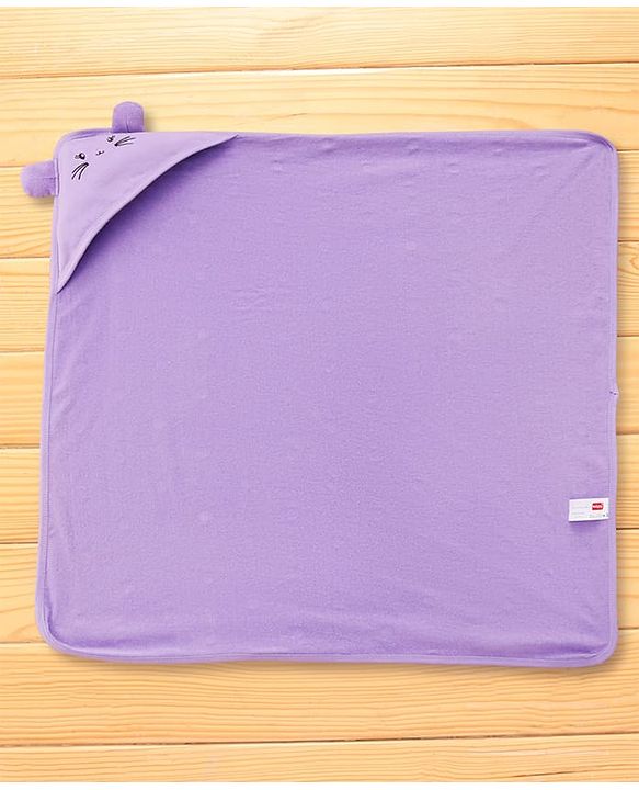 Babyhug Cotton Terry Knit Hooded Towel with Ear Applique Polka Dot Print & Embroidery L 73 x B 72 cm - Lilac
