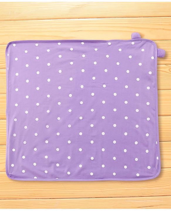Babyhug Cotton Terry Knit Hooded Towel with Ear Applique Polka Dot Print & Embroidery L 73 x B 72 cm - Lilac