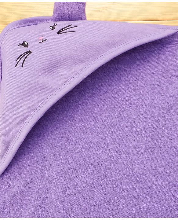Babyhug Cotton Terry Knit Hooded Towel with Ear Applique Polka Dot Print & Embroidery L 73 x B 72 cm - Lilac