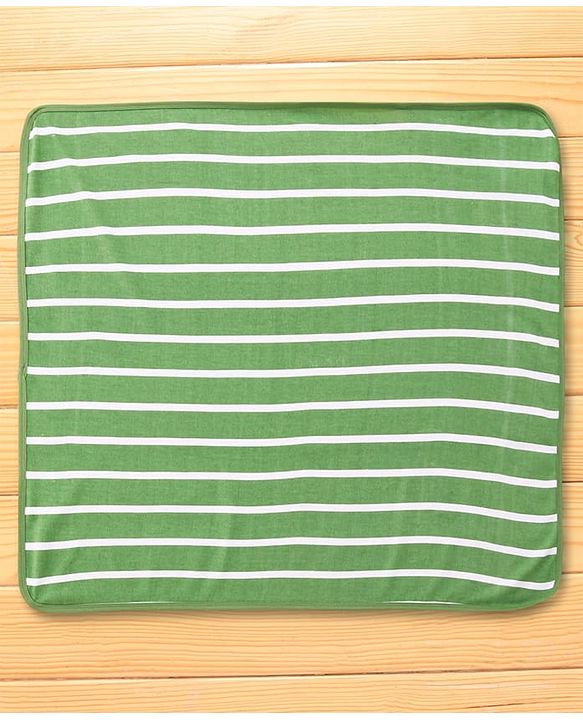 Babyhug Cotton Terry Knit Hooded Towel with Bear Patch Detailing & Stripes L 76 x B 74 cm - Green
