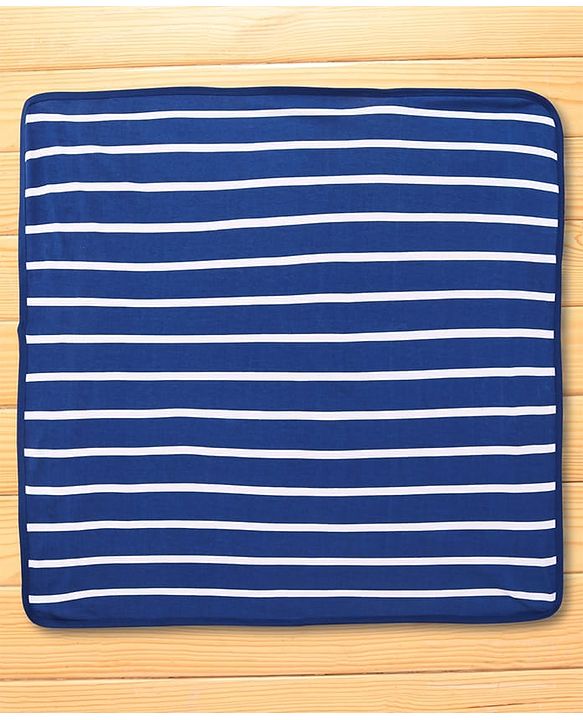 Babyhug Cotton Terry Knit Hooded Towel with Bear Patch Detailing & Stripes L 76 x B 76 cm - Navy Blue