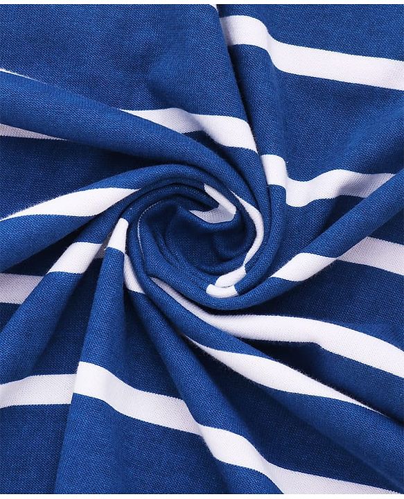 Babyhug Cotton Terry Knit Hooded Towel with Bear Patch Detailing & Stripes L 76 x B 76 cm - Navy Blue