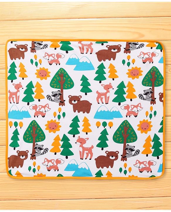 Babyhug Cotton Terry Knit Hooded Towel with Jungle Theme Print L 75 x B 74 cm - White