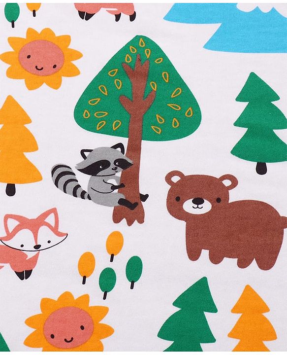 Babyhug Cotton Terry Knit Hooded Towel with Jungle Theme Print L 75 x B 74 cm - White