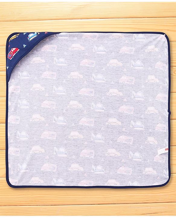 Babyhug Cotton Terry Knit Hooded Towel with Vehicle Print L 75 x B 73 cm - Navy Blue