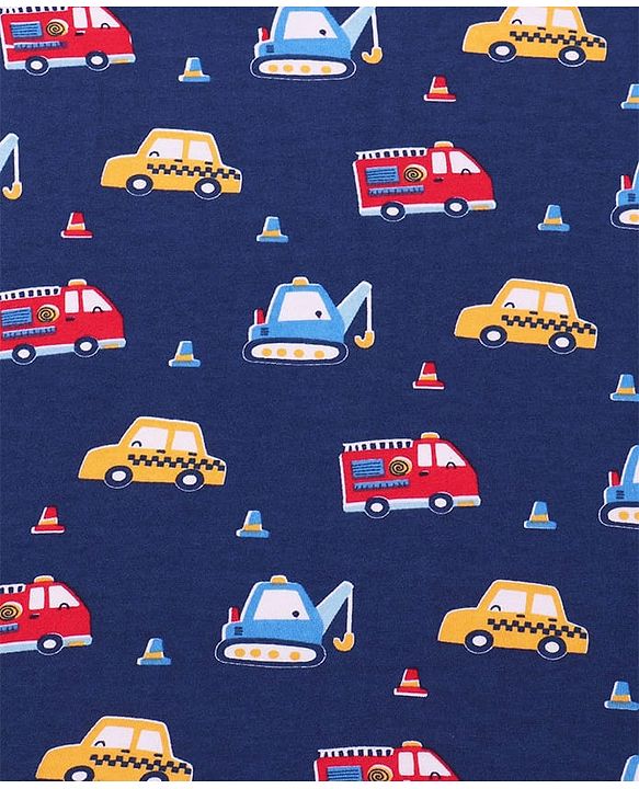 Babyhug Cotton Terry Knit Hooded Towel with Vehicle Print L 75 x B 73 cm - Navy Blue