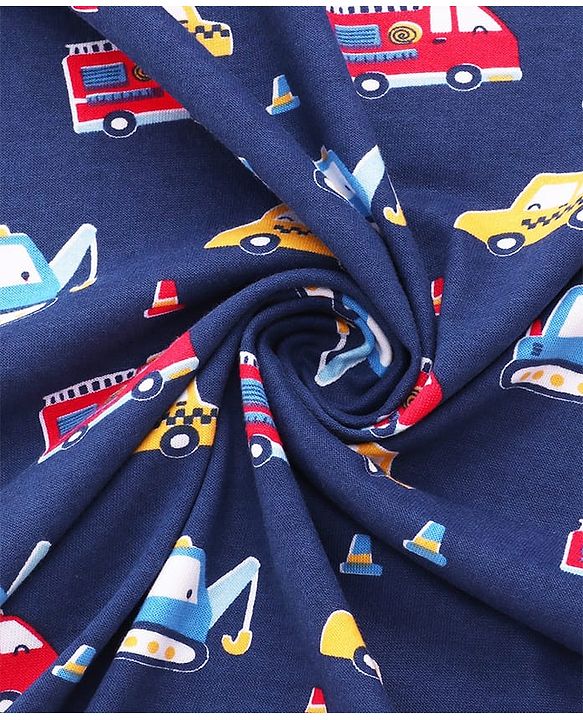 Babyhug Cotton Terry Knit Hooded Towel with Vehicle Print L 75 x B 73 cm - Navy Blue
