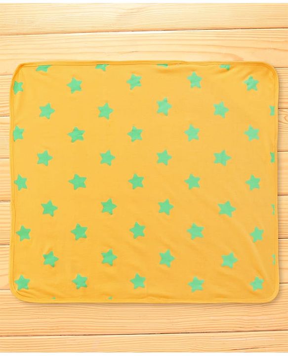 Babyhug Cotton Terry Knit Hooded Towel with Star Print & Dino Embroidery L 73 x B 71 cm - Yellow