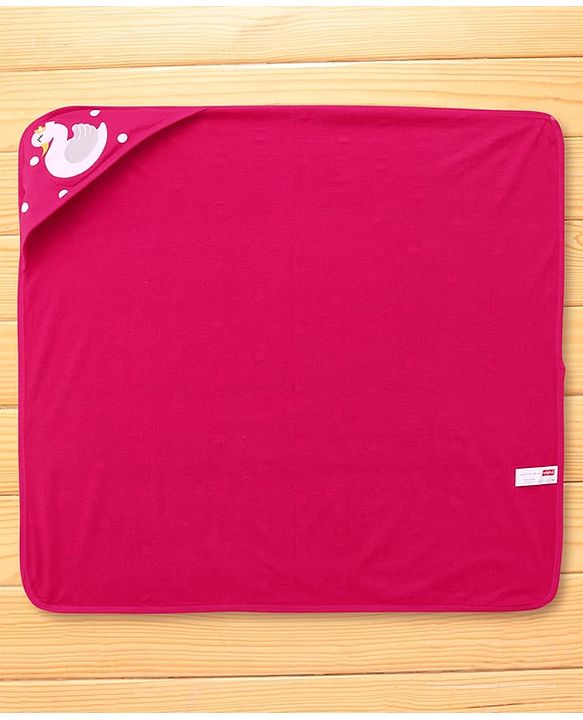 Babyhug Cotton Terry Knit Hooded Towel with Polka Dot Print & Duck Embroidery L 75 x B 73 cm - Dark Pink