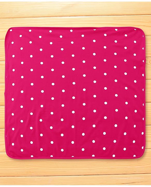 Babyhug Cotton Terry Knit Hooded Towel with Polka Dot Print & Duck Embroidery L 75 x B 73 cm - Dark Pink