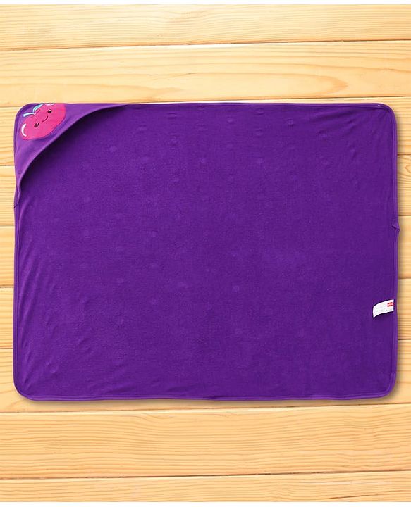 Babyhug Cotton Terry Knit Hooded Towel with Polka Dot Print & Apple Embroidery L 76 x B 68 cm - Purple