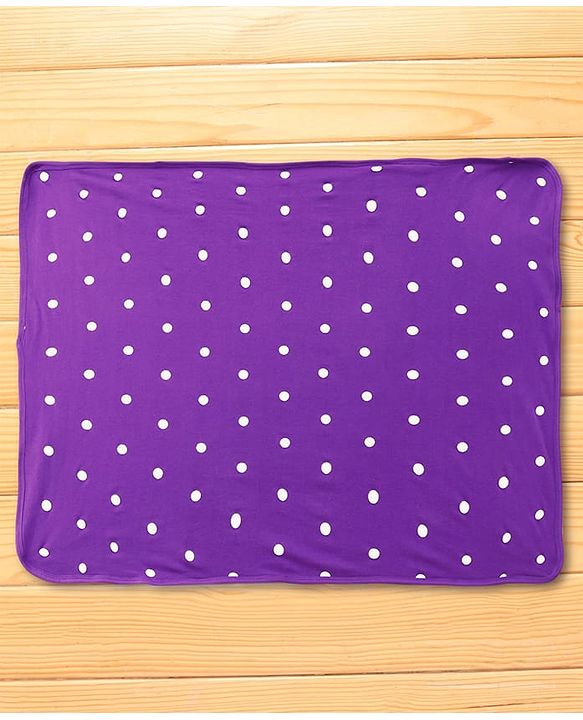 Babyhug Cotton Terry Knit Hooded Towel with Polka Dot Print & Apple Embroidery L 76 x B 68 cm - Purple
