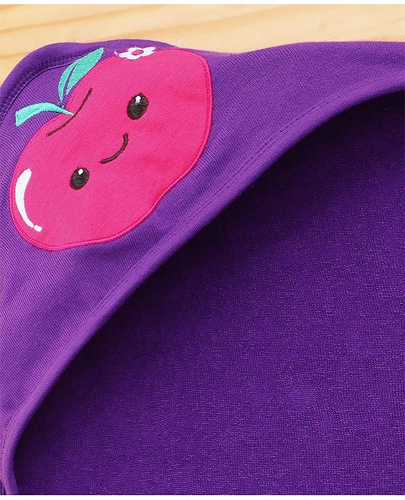 Babyhug Cotton Terry Knit Hooded Towel with Polka Dot Print & Apple Embroidery L 76 x B 68 cm - Purple