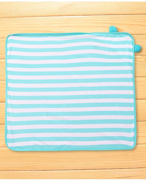 Babyhug Cotton Terry Knit Hooded Towel with Ear Applique Stripes & Embroidery L 75 x B 71 cm - Light Blue