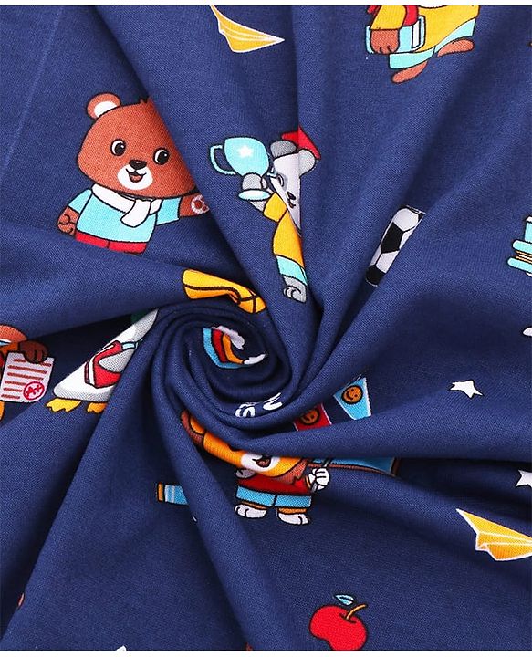 Babyhug Cotton Terry Knit Hooded Towel with Ear Applique & Animal Print L 75 x B 74 cm - Navy Blue