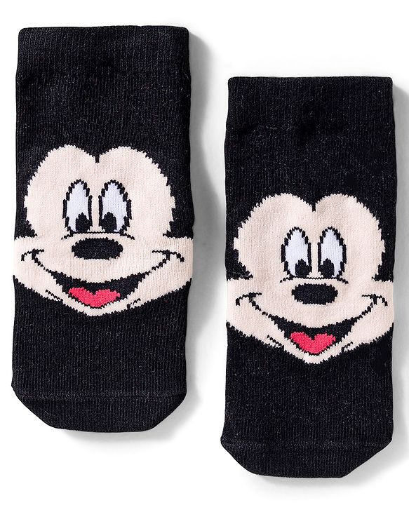 Cute Walk by Babyhug Disney Knit Ankle Length Antibacterial Socks With Mickey Mouse and Friends Graphic Pack of 3 - Yellow & Black