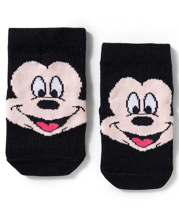 Cute Walk by Babyhug Disney Knit Ankle Length Antibacterial Socks With Mickey Mouse and Friends Graphic Pack of 3 - Yellow & Black