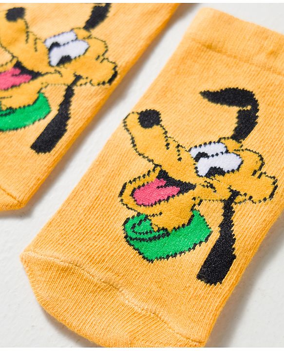 Cute Walk by Babyhug Disney Knit Ankle Length Antibacterial Socks With Mickey Mouse and Friends Graphic Pack of 3 - Yellow & Black