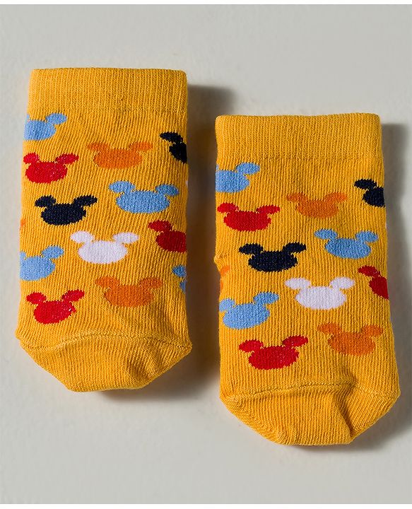 Cute Walk by Babyhug Disney Knit Ankle Length Antibacterial Socks with Mickey Mouse Graphic Pack of 3 - Red Yellow & White