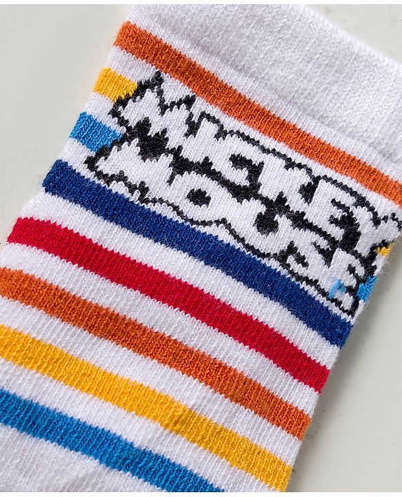 Cute Walk by Babyhug Disney Knit Ankle Length Antibacterial Socks with Mickey Mouse Graphic Pack of 3 - Red Yellow & White