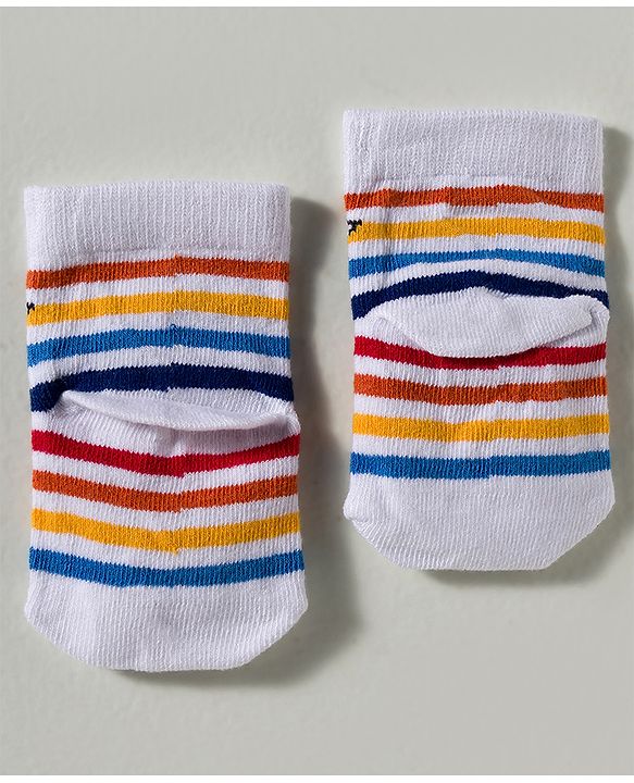 Cute Walk by Babyhug Disney Knit Ankle Length Antibacterial Socks with Mickey Mouse Graphic Pack of 3 - Red Yellow & White
