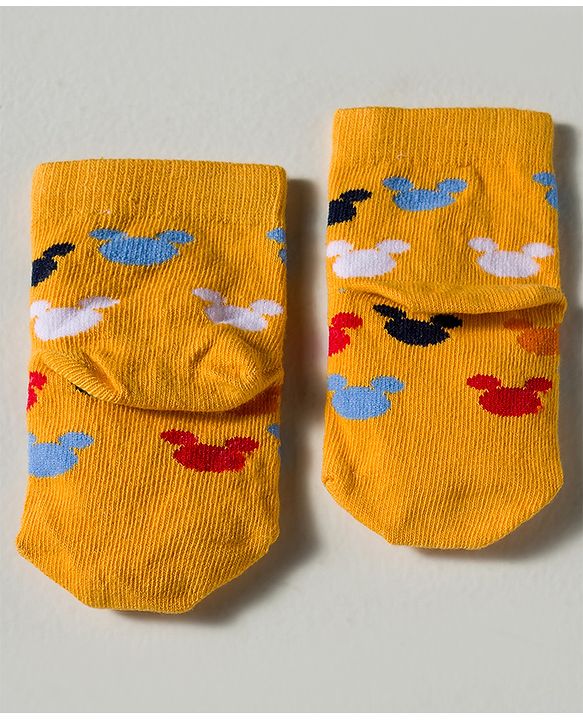 Cute Walk by Babyhug Disney Knit Ankle Length Antibacterial Socks with Mickey Mouse Graphic Pack of 3 - Red Yellow & White