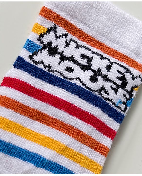 Cute Walk by Babyhug Disney Knit Ankle Length Antibacterial Socks with Mickey Mouse Graphic Pack of 3 - Red Yellow & White
