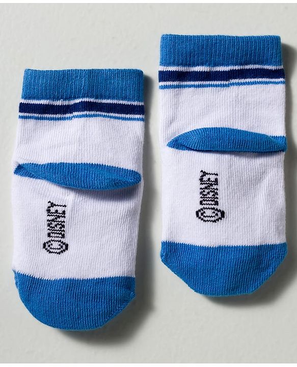 Cute Walk by Babyhug Disney Knit Ankle Length Antibacterial Socks with Mickey Mouse Graphic Pack of 3 - Blue Yellow & White