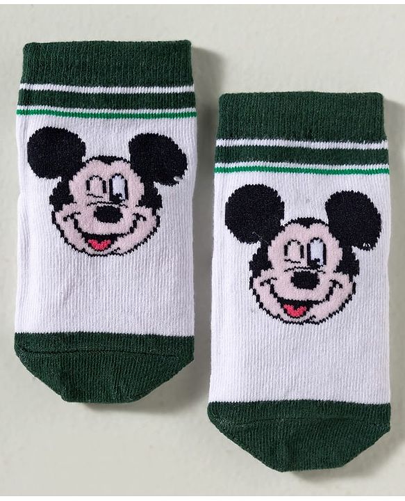 Cute Walk by Babyhug Disney Knit Ankle Length Antibacterial Socks with Mickey Mouse Graphic Pack of 3 - Blue Yellow & White