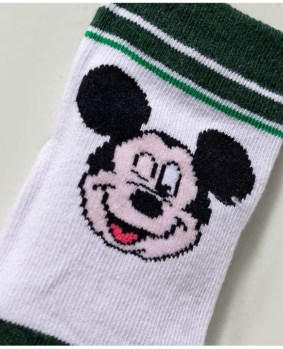 Cute Walk by Babyhug Disney Knit Ankle Length Antibacterial Socks with Mickey Mouse Graphic Pack of 3 - Blue Yellow & White